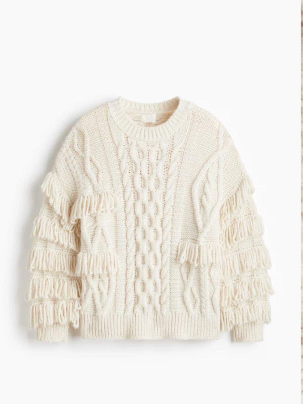 H&M Cream Sweater with Fringe - L